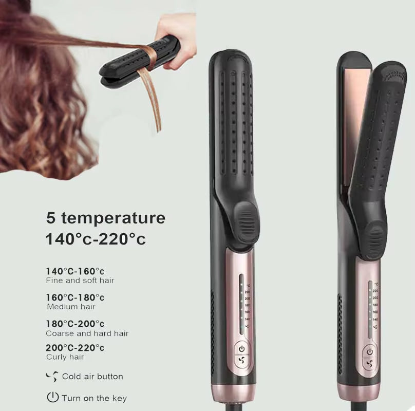 2 in 1 Ceramic Cool Airflow Hair Styler Portable Hair Straightener and Curler 3D Floating Plate Cool Air Styler Flat Iron
